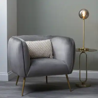 Retro Dove Grey Velvet Upholstery Tub Chair with Gold Legs