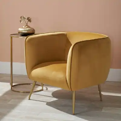 Retro Gold Velvet Upholstery Tub Chair with Golden Legs