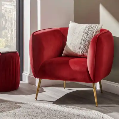 Red Velvet Armchair with Gold Legs