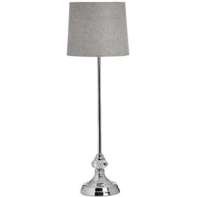 Genoa Chrome Base and Stem Tall Table Lamp With Round Grey Fabric Shade