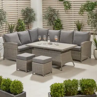 Grey Rattan Garden Corner Dining Set with Rising Table