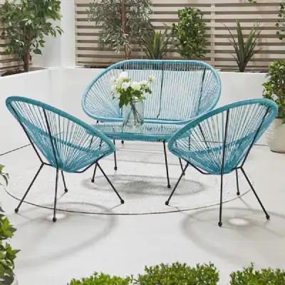 Blue PE Wicker Garden 4 Piece Lounge Seating Set