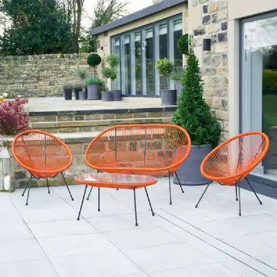Orange PE Wicker Garden 4 Piece Lounge Seating Set