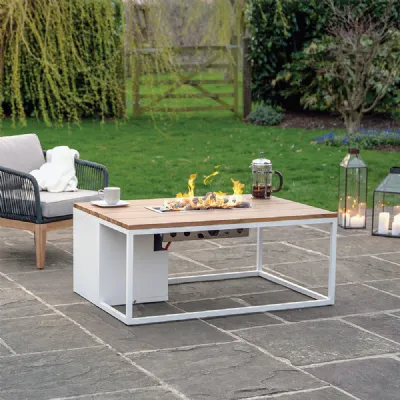 White Metal Garden Rectangular Fire Pit Table 120cm