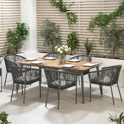 Natural Wooden And Grey Metal Outdoor 200cm Large Dining Set