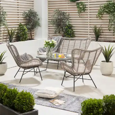 Grey Wicker Garden Lounge Sofa Set with Coffee Table
