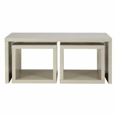 Modern Light Grey High Gloss Coffee Table With 2 Under Tables