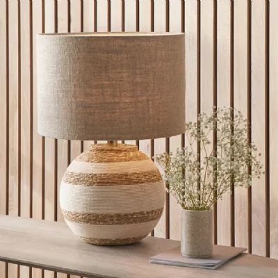 Cream and Natural Sea Grass Round Table Lamp Base Only