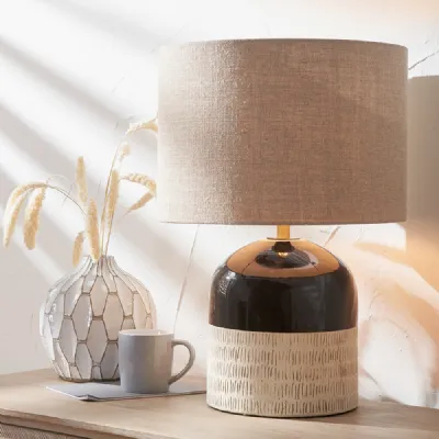 Scandi Black and Natural Stoneware Table Lamp Base Only