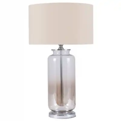 Glass Table Lamp with Pale Champagne Cylinder Shade