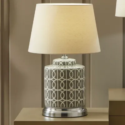 Grey and White Ceramic Table Lamp Metal Base and Cream Shade
