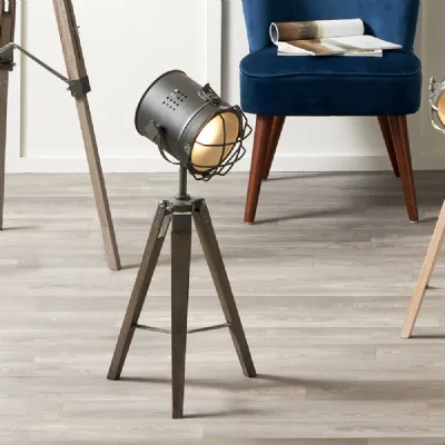 Grey Metal And Antique Wood Marine Tripod Table Lamp