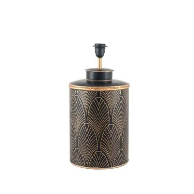 Black Painted Table Lamp Base with Gold Geometric Pattern