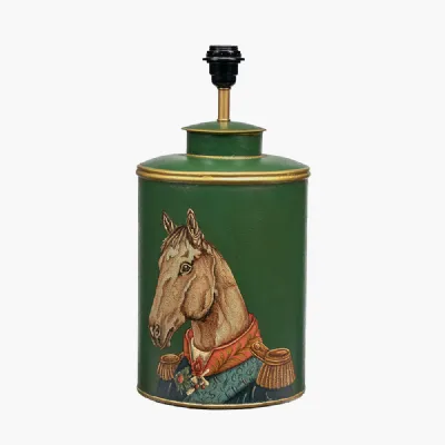 Horse Green Hand Painted Metal Table Lamp Base Only