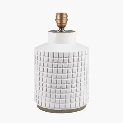 Textured White Squares Design Stoneware Table Lamp