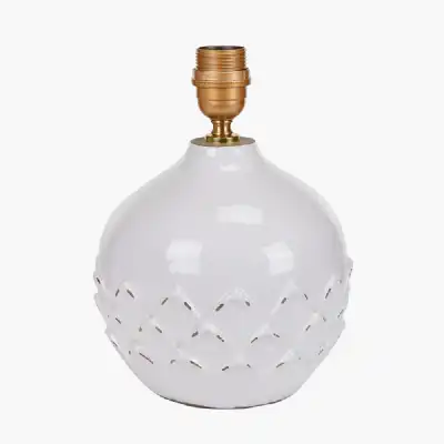 White Leaf Detail Smal Stoneware Table Lamp