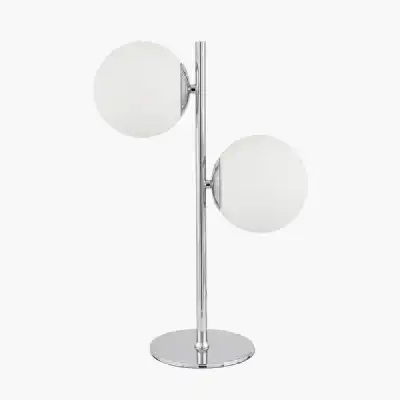 White Orb and Shiny Chrome Metal Table Lamp