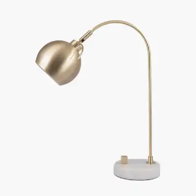 Brushed Brass Metal and White Marble Task Lamp