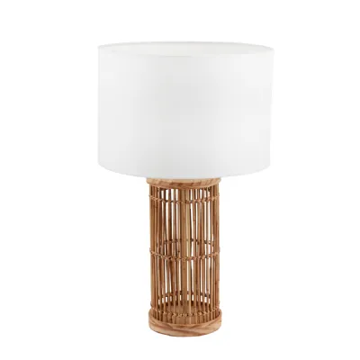 Natural Ribbed Tall Table Desk Lamp with White Jute Shade