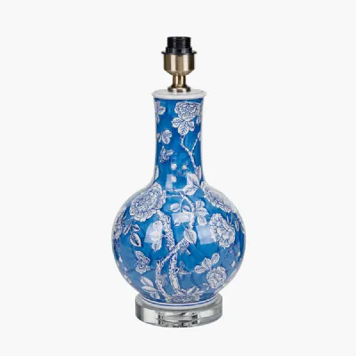 Blue and White Floral Ceramic Crystal Base Table Lamp Base