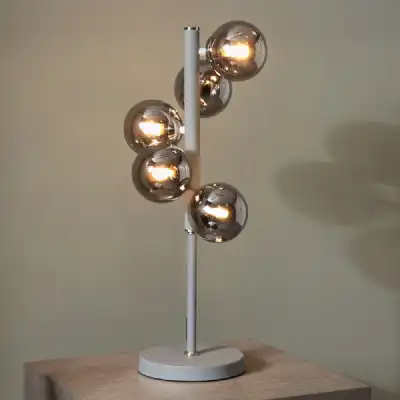 Matt Grey Metal Table Lamp with 5 Silver Smoked Glass Balls