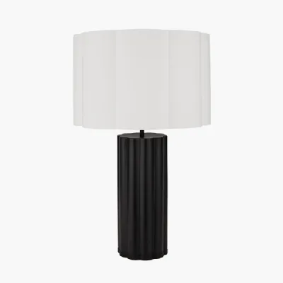 Black Metal Scalloped Table Lamp with White Handloom Shade