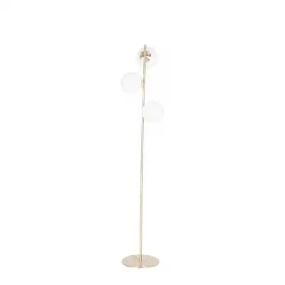 White Orb and Gold Metal Stick Floor Lamp With Round Base