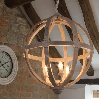 Large Round Wooden Ball Cage Pendant Chandelier