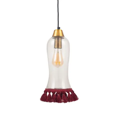 Clear Organic Glass and Red Tassel Pendant Ceiling Light