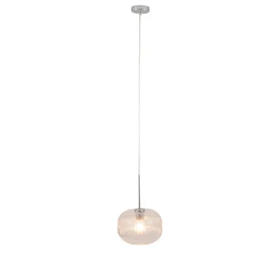 Glass and Silver Metal Ribbed Squoval Pendant Ceiling Light