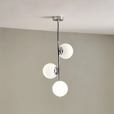 White Orb and Chrome Metal Pendant Ceiling Light