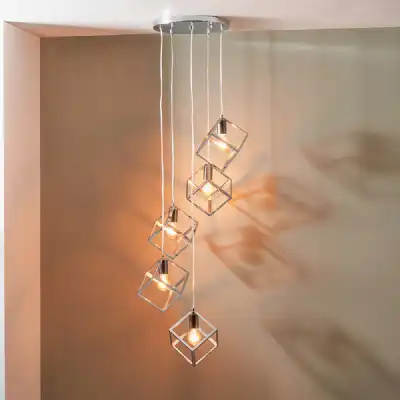 Shiny Silver 5 Cube Pendant Ceiling Light