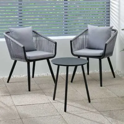 Montreal Rope Bistro Set In Grey