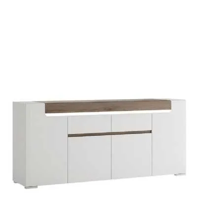Traditional Wide White and Oak Finish 4 Door 2 Drawer Sideboard