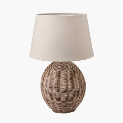 Large Rattan Cream Wash Table Lamp with Cream Tapered Shade