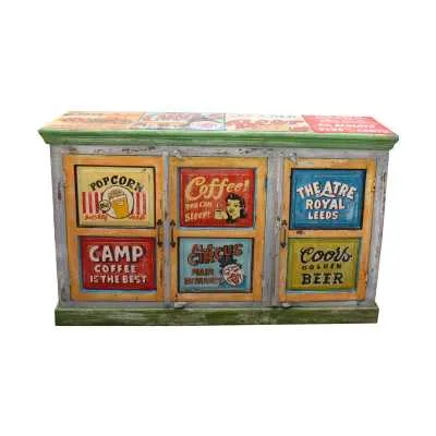 Circus Carnival Colourful Hand Painted Vintage Ad 3 Door Sideboard Buffet