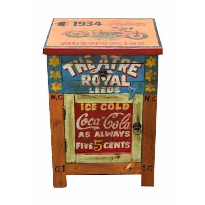 Circus Carnival Hand Painted Multi Coloured Vintage Style 1 Door Drawer Bedside Table