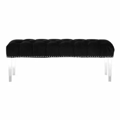 Black Button Tufted Velvet Fabric Bench With Acrylic Legs