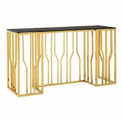 Rectangular Large Hexagonal Gold Stainless Steel Console Table