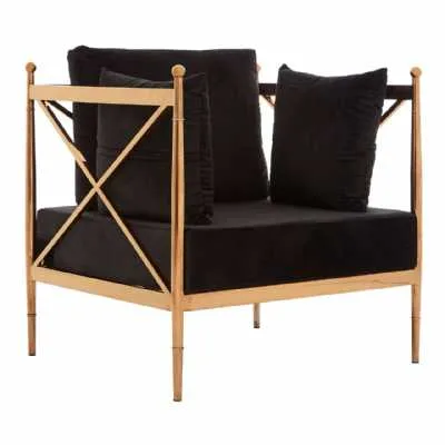 Modern Novo Black Fabric Upholstered Chair With Rose Gold Lattice Arms