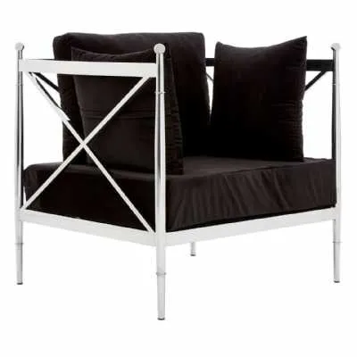 Modern Trending Novo Black Fabric Chair With Metal Silver Lattice Arms