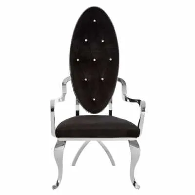 Modern Novara Black Velvet Metal Silver Baroque Occasional Chair