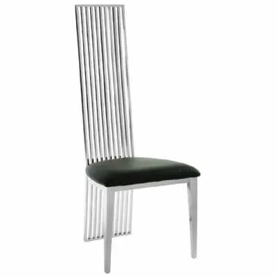 Art Deco Eliza Black Faux Leather Silver Tapered Legs Dining Chair