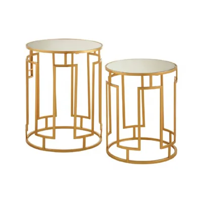 Art Deco Avantis Set Of 2 Rectangular Side End Tables Golden Iron Base