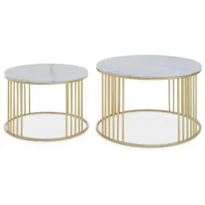 Jodie Set of Two White Marble and Gold Frame Table