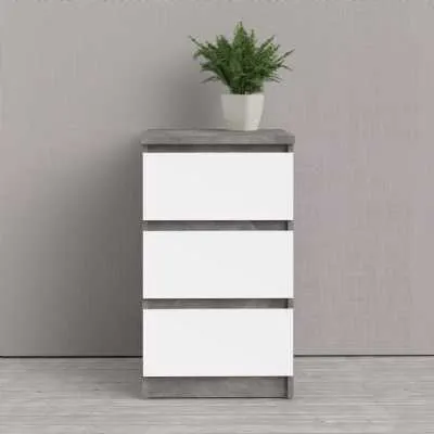 White High Gloss Concrete Bedside 3 Drawer Cabinet Chest Table