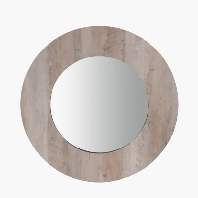 Brown Wood Veneer Round Wall Mirror 80cm Diameter
