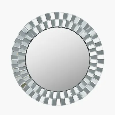 Mirrored Glass Tiled Frame 80cm Round Wall Mirror