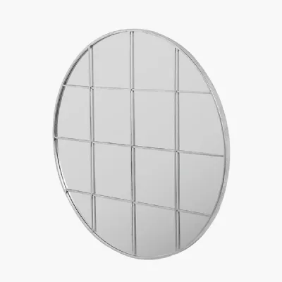 Large Silver Metal Frame 100cm Round Window Wall Mirror