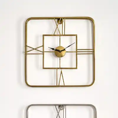 Retro Gold Metal Dual Frame Square Wall Clock 51cm Diameter